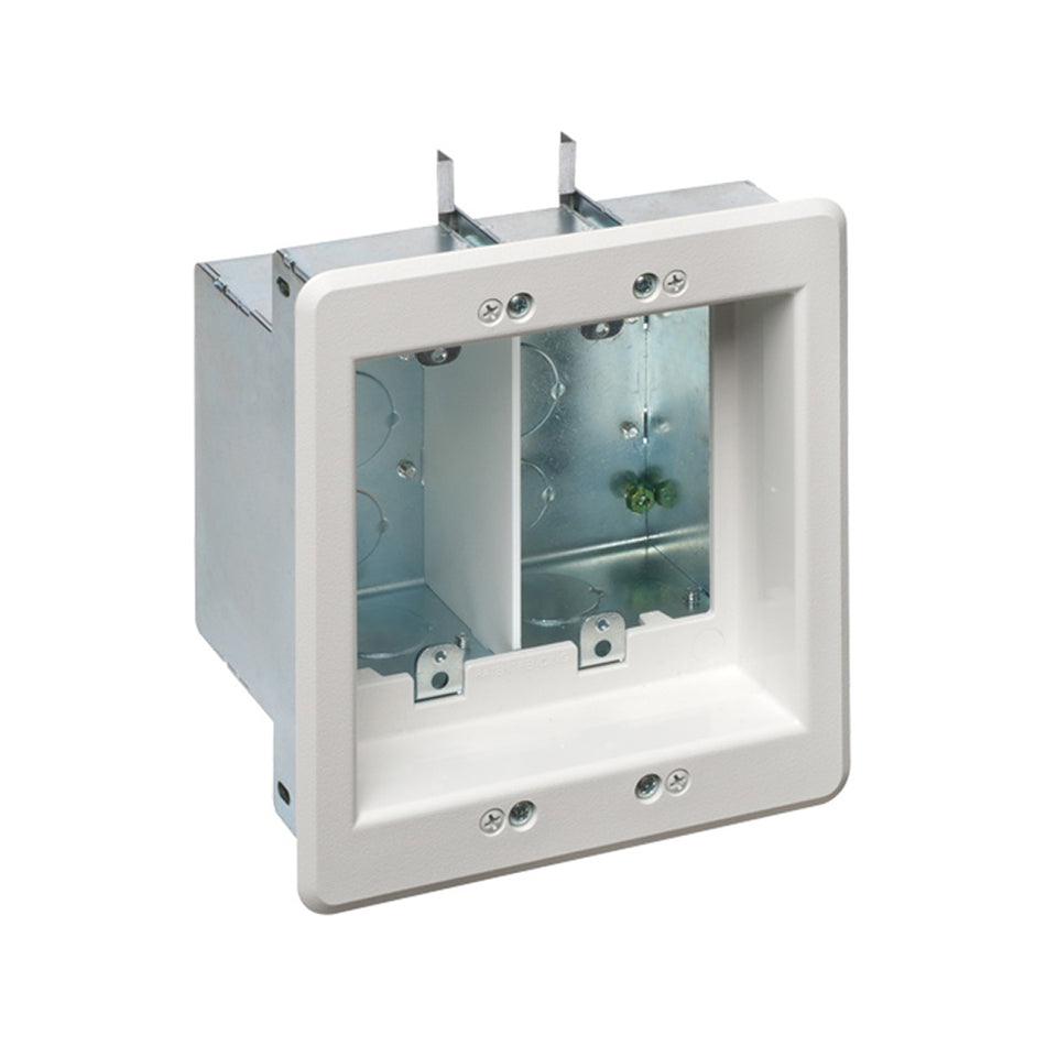 Arlington 2 Gang White TV Box - Recessed Steel with Divider