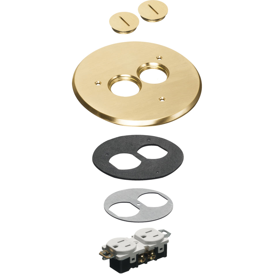 Arlington 6" Brass Cover Kit 2 Tp - Round Brass Plated Plugs