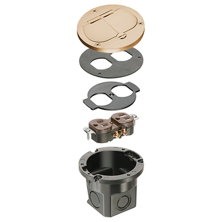 Arlington Brass Retro Floor Box Kit - Flush Fit, Dual Flip Lids