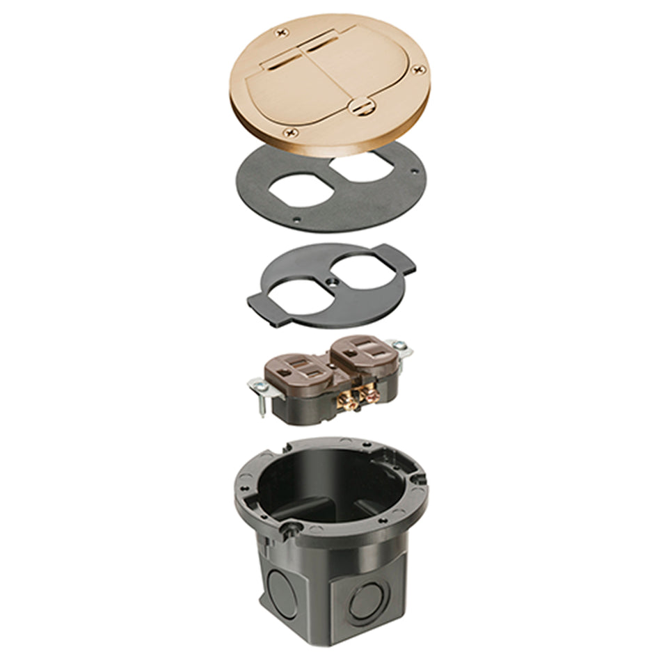 Arlington Brass Retro Floor Box Kit - Flush Fit, Dual Flip Lids