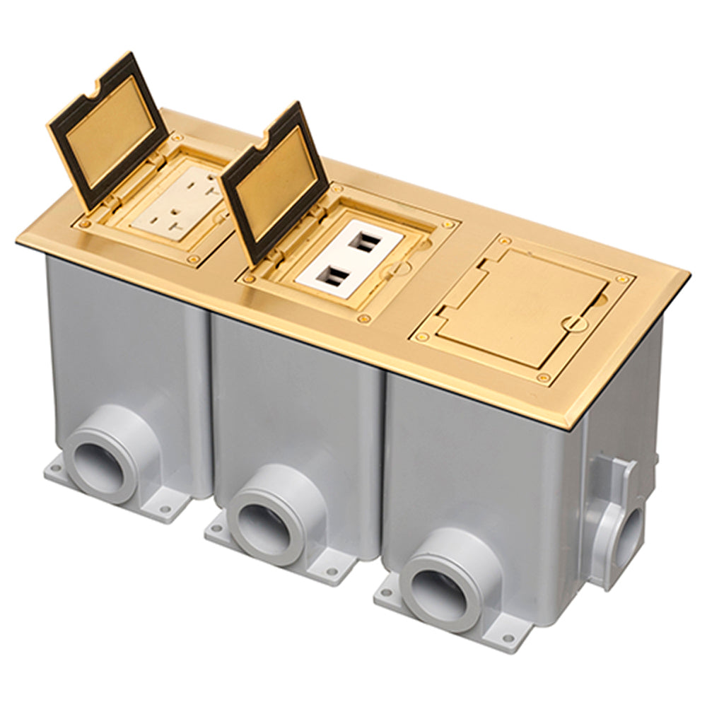 Arlington Brass Three Gang Floor Kit - 20A Decorator Receptacle