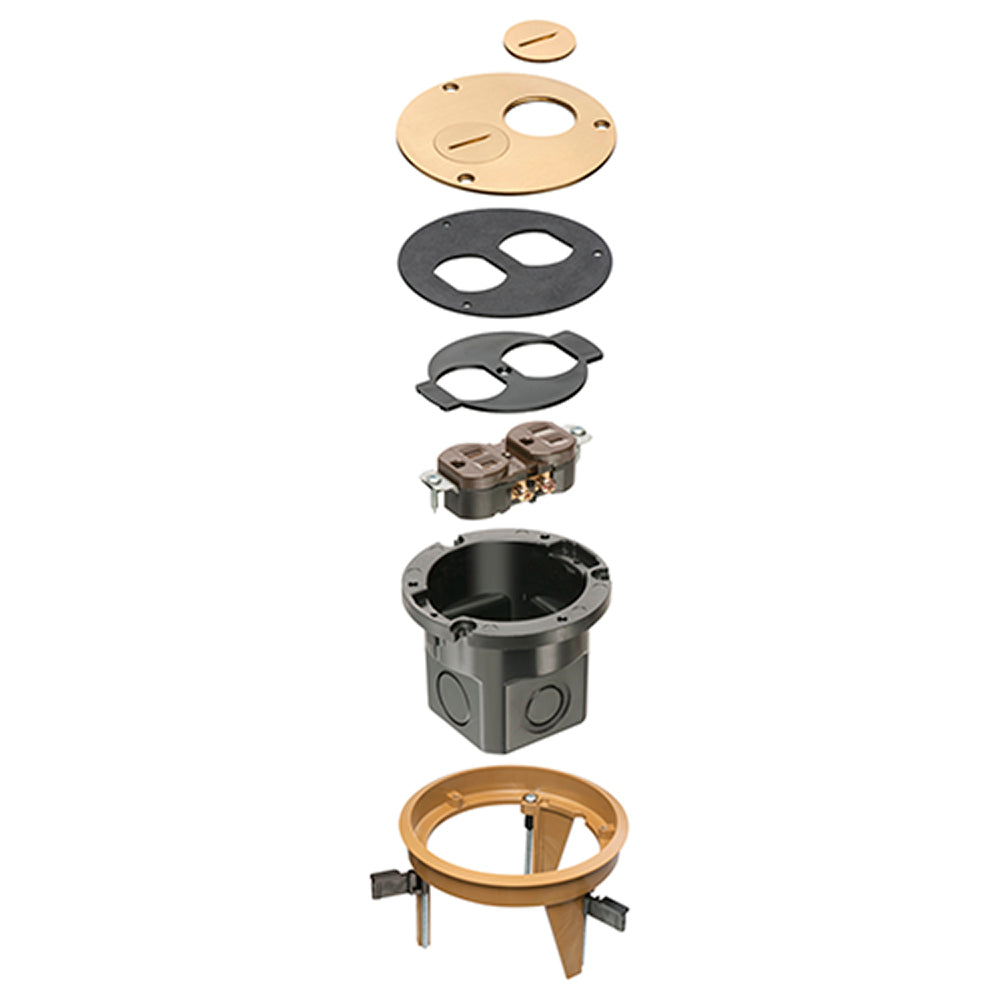 Arlington Drop In Floor Box Kit Brass – Round Cover & Threaded Plugs