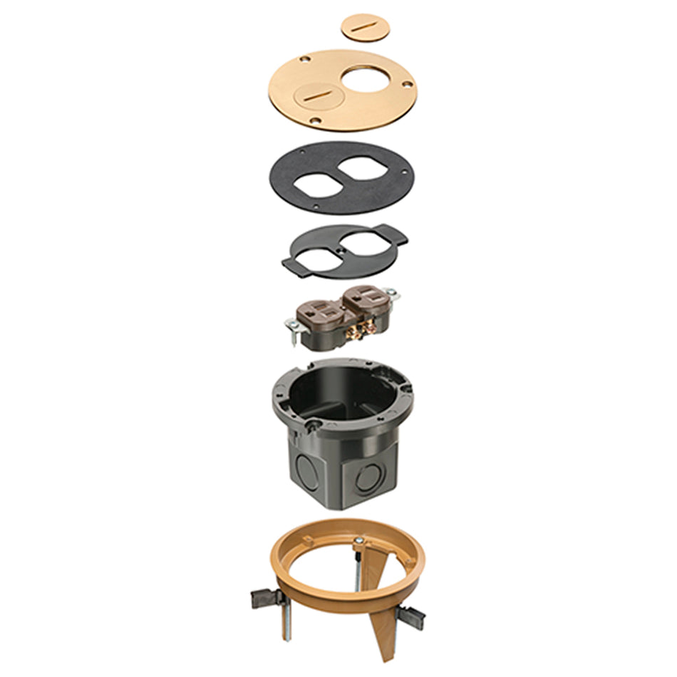 Arlington Drop In Floor Box Kit Brass – Round Cover & Threaded Plugs