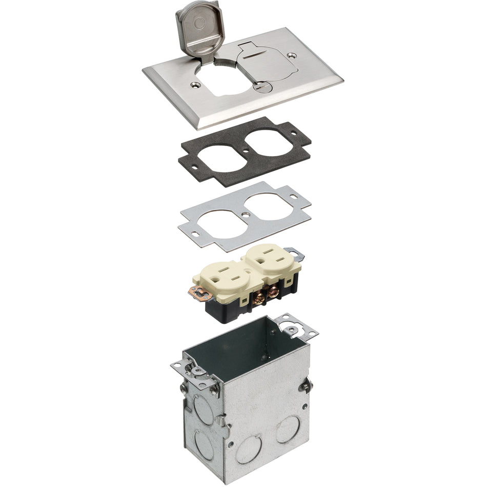 Arlington FLB5331NL - 1 Gang Nickel Floor Box Kit with 2 Flip Lids