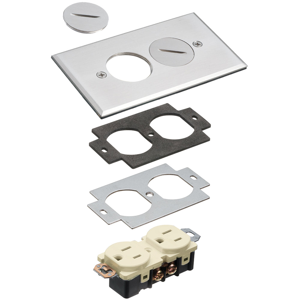 Arlington Nickel-Plated Cover, Single Gang with 2 Threaded Plugs
