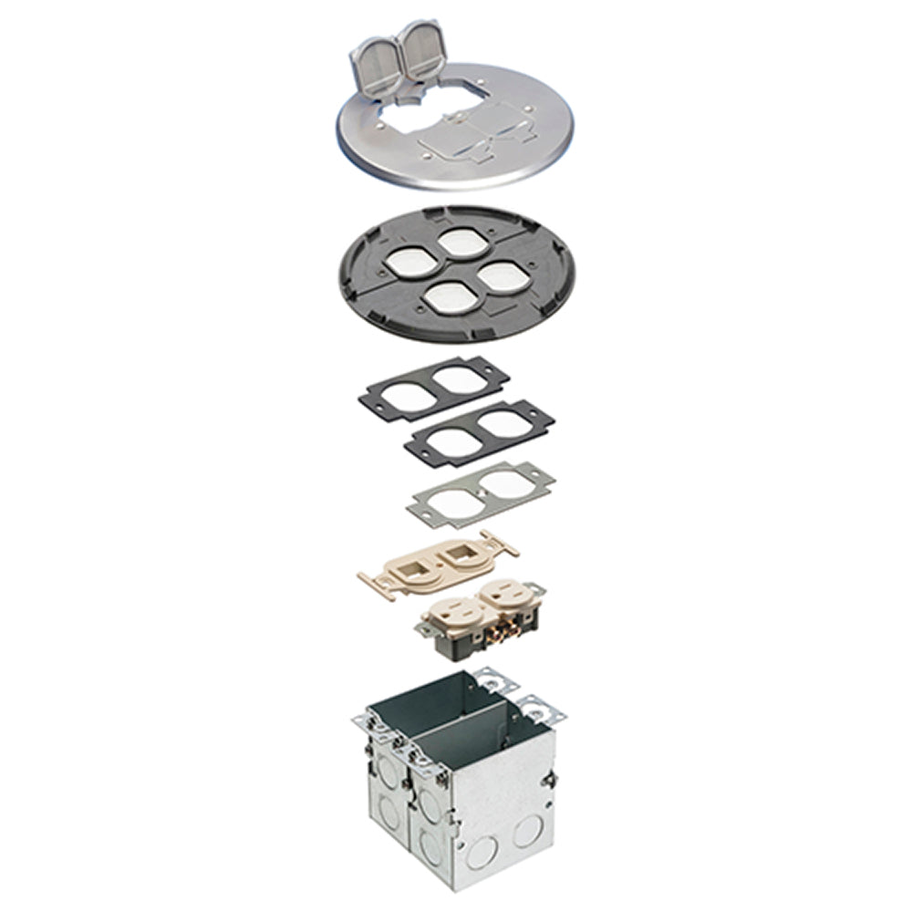 Arlington Rnd Nkl Fl Box 2G Flip - Floor Box Kit with Divider