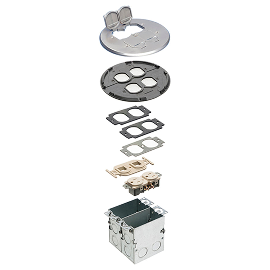 Arlington Rnd Nkl Fl Box 2G Flip - Floor Box Kit with Divider