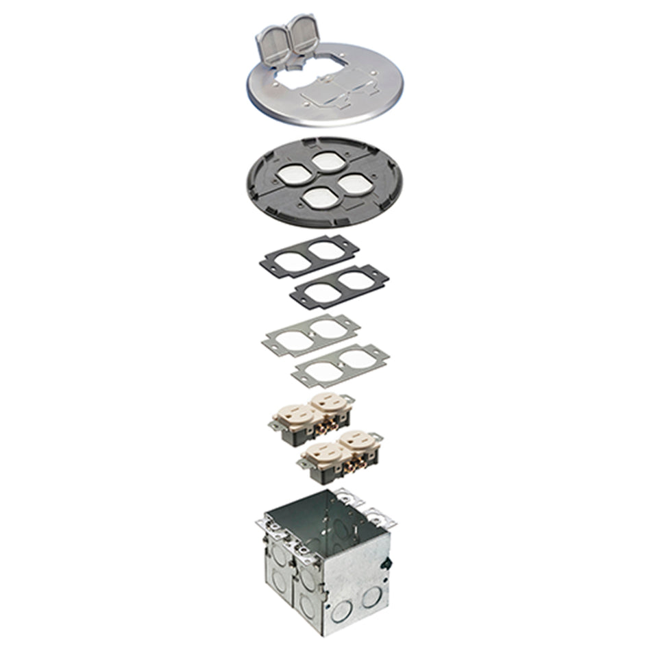 Arlington Rnd Nkl Floor Box 2G with Low Voltage Divider