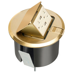 Arlington Rnd Trapdr W/Brass Cvr, USB Ports, 20A Receptacle