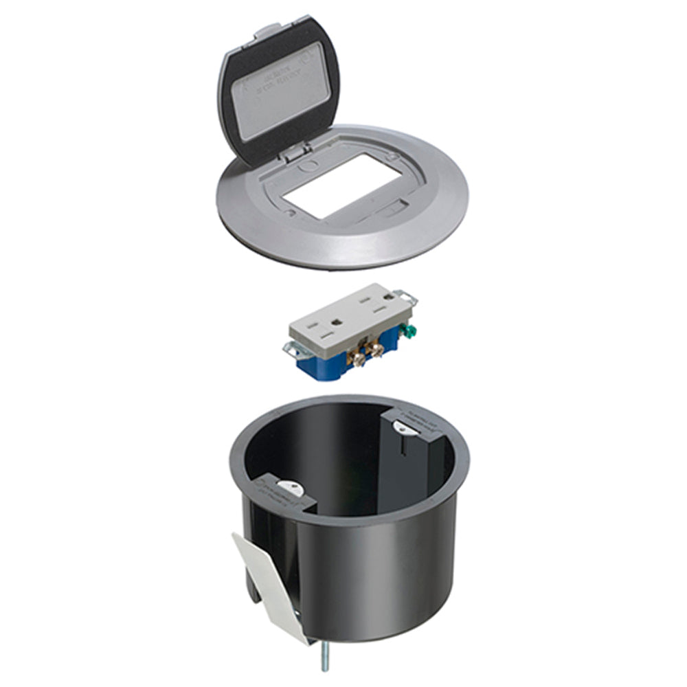 Arlington Round Plastic Box W/Gr - Gray, Steel Bracket, Flip Lid