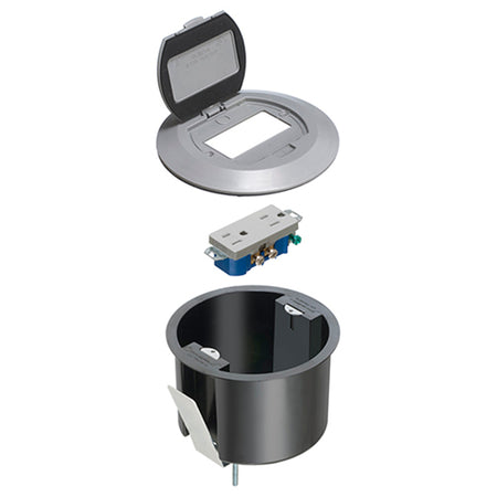 Arlington Round Plastic Box W/Gr - Gray, Steel Bracket, Flip Lid