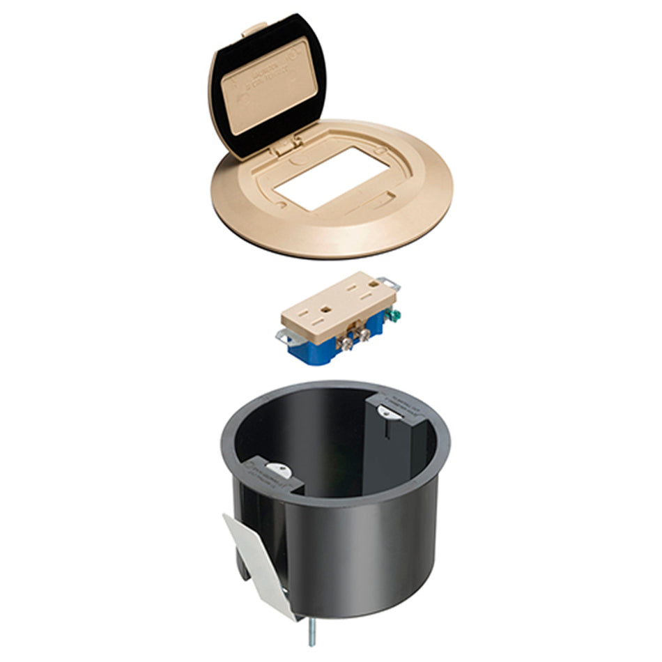 Arlington Round Plastic Box W/ Steel Bracket & Lid, Light Almond