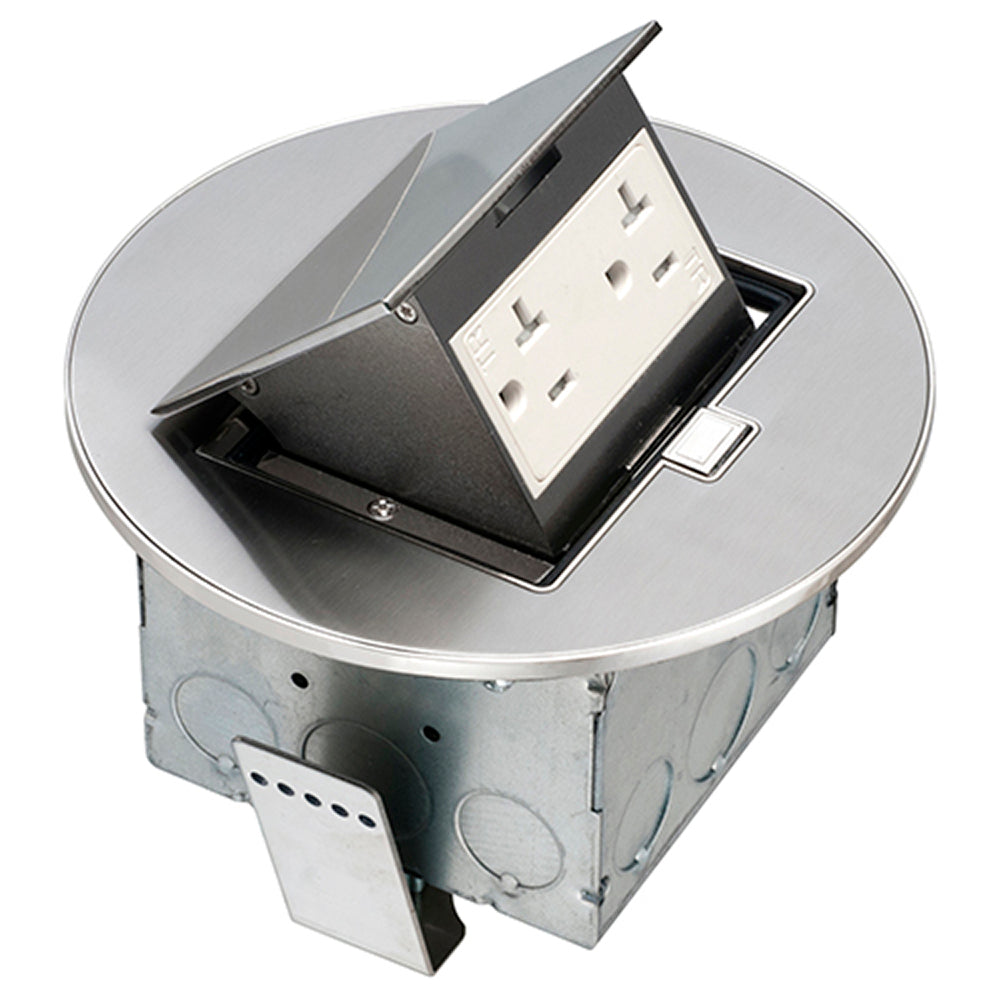 Arlington Round Trapdoor Countertop Box Kit Nickel – 20A Receptacle