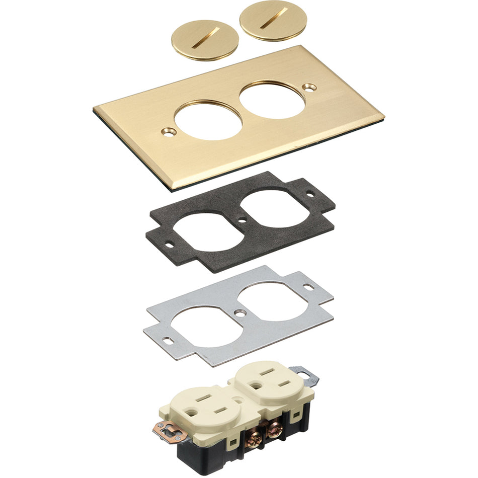 Arlington Single Gang Brass Cover with 2 Threaded Plugs