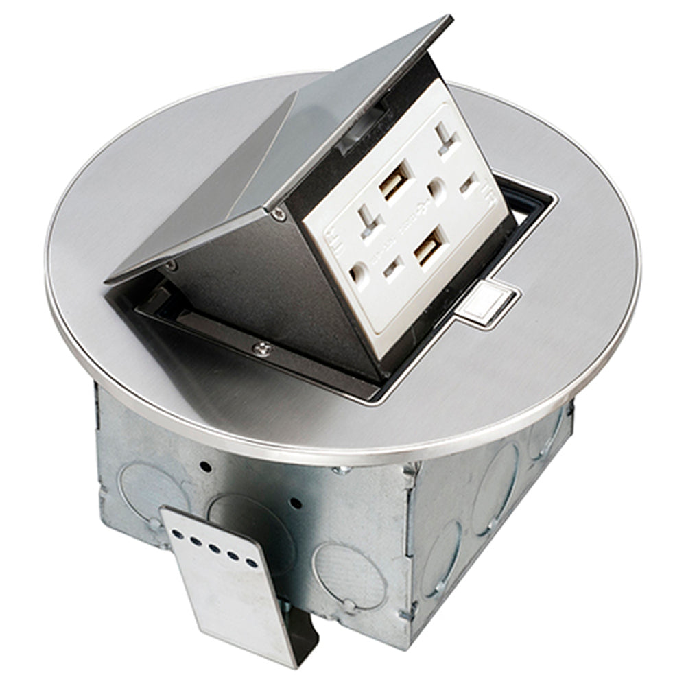 Arlington Trapdoor Countertop Bx - Round, 2 USB Ports, 20A Receptacle
