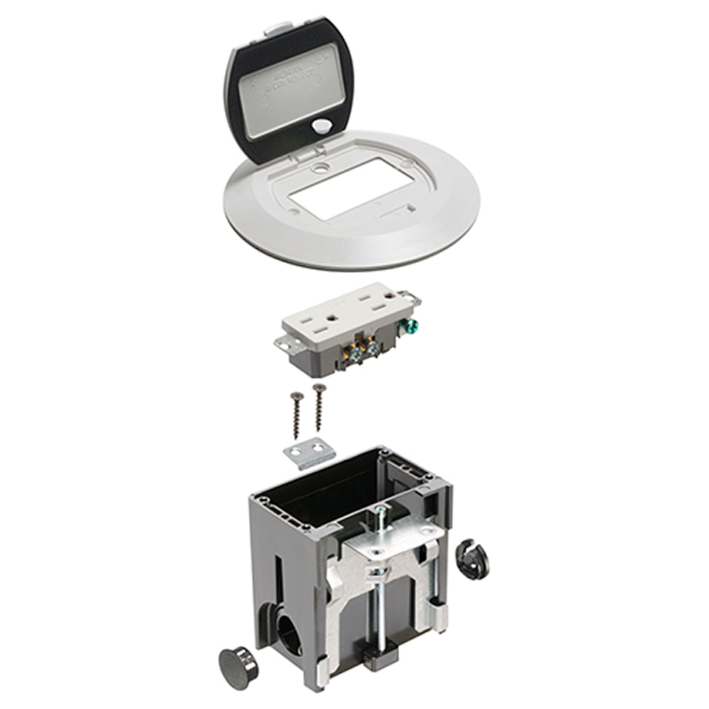 Arlington White Rd Adjust Fl Box - Non-Metallic Floor Box with Flip Lids