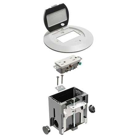 Arlington White Rd Adjust Fl Box - Non-Metallic Floor Box with Flip Lids
