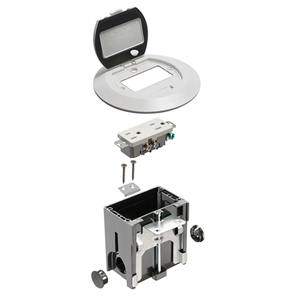 Arlington White Rd Adjust Fl Box - Non-Metallic Floor Box with Flip Lids