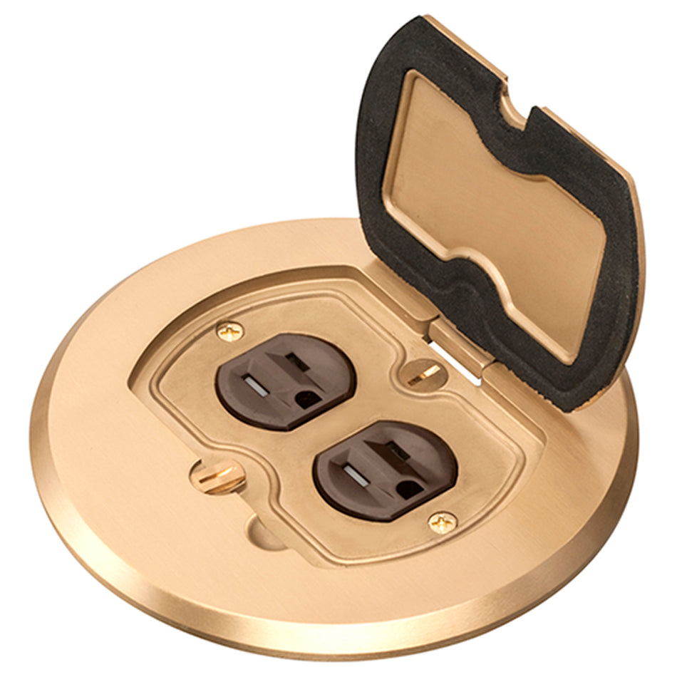 Metallic Round Flr Box - Brass Floor Box w/ Flip Lids by Arlington