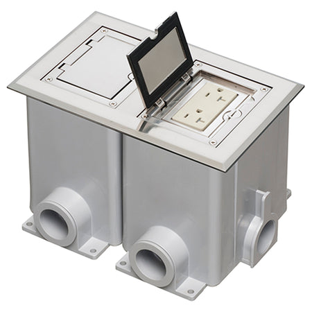 Nickel Two Gang Floor Kit - Arlington Flip Lid Cover, 20A Receptacle