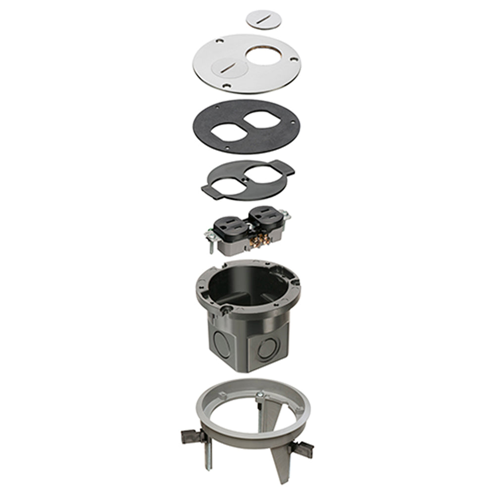 Nkl Dropin Floor Box by Arlington – Nickel, Round Cover Kit