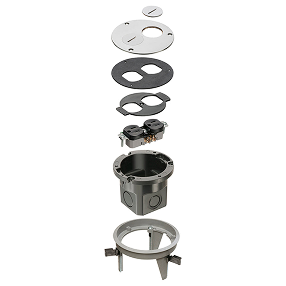 Nkl Dropin Floor Box by Arlington – Nickel, Round Cover Kit