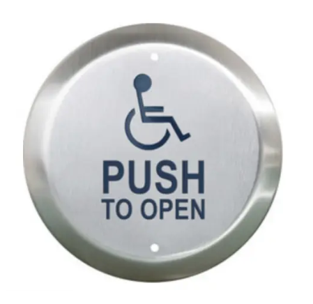 Camden 4 1/2" Round Push Plate Switch, Wheelchair, Push to Open, Blue