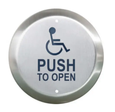 Camden 4 1/2" Round Push Plate Switch, Wheelchair, Push to Open, Blue - Maple Electric Supply 