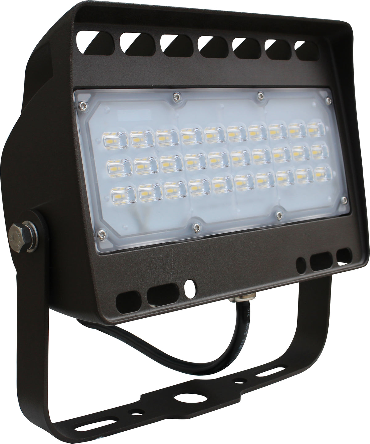 Mini 50W LED Floodlight - 5400lm, 5000K, Bronze, Yoke Mount, 120-277VAC - High-Performance Illumination by [Manufacturer Name], , EiKO - Maple Electric Supply 