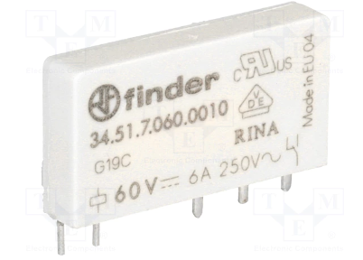 Finder Power Relay, SPDT, 60 VDC, 6A