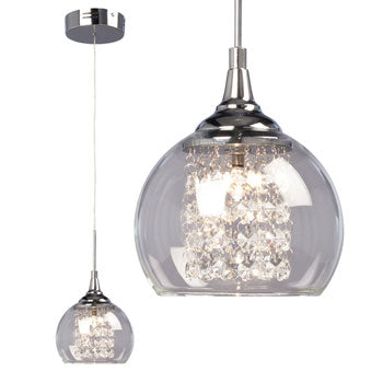 1-Light Mini Pendant, Polished Chrome, Clear Crystal Beads, Dimmable, Clear Glass Shade, Includes 20W G4 Bulb, Mini-Pendants, Galaxy Lighting - Maple Electric Supply 