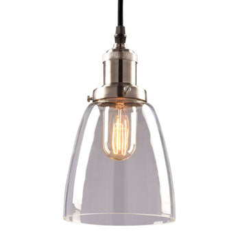 1-Light Vintage Mini-Pendant in Brushed Nickel with Clear Glass Shade, 60W T14 Bulb - 6ft Wire, 6"D x 10"H, Non-Dimmable., Mini-Pendants, Galaxy Lighting - Maple Electric Supply 