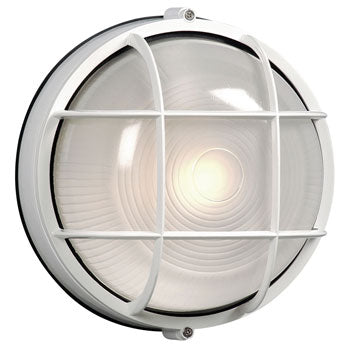 305011 WHT - White Cast Aluminum Marine Light with Guard, Frosted Glass, Med. Base, 100W Non-Dimmable, Outdoor Lighting, Galaxy Lighting - Maple Electric Supply 