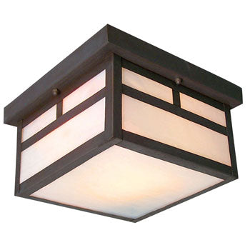 306120OBZ Outdoor Ceiling Fixture - Old Bronze Finish, White Marbled Glass, 2x40W Bulbs, 9"x9"x5.5", Non-Dimmable