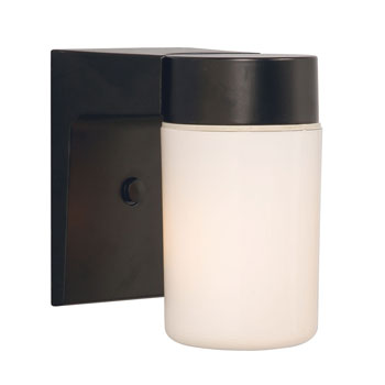 313218BK Outdoor Cast Aluminum Wall Fixture - Black Finish with White Glass, 60W Bulb, Med. Base, 4-1/2"W x 6-5/8"H x 5-7/8"E