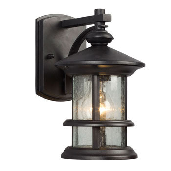 319730BK Outdoor Wall Mount Lantern - Black Finish, Clear Seeded Glass, 1x100W Bulb, Med. Base, 6-1/8"W x 10-1/4"H, Outdoor Lighting, Galaxy Lighting - Maple Electric Supply 