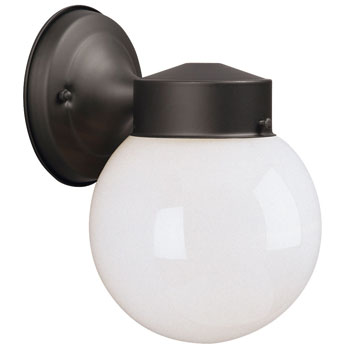 320111BL Outdoor Wall Fixture - Black Finish with Opal White Glass, 60W Bulb, 6"W x 8-1/2"H, E26 Base