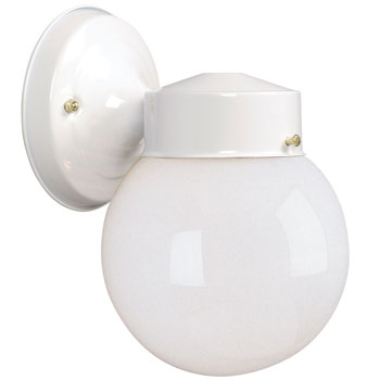 320111WH Outdoor Wall Fixture - White with Opal Glass, Fits 1x60W Bulb, 6"x8.5", Non-Dimmable