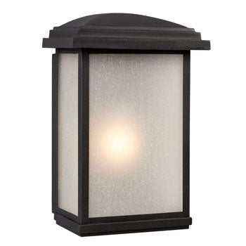 320690BK 1-Light Outdoor Wall Lantern - Black Finish, Frosted Seeded Glass, 100W, Non-Dimmable
