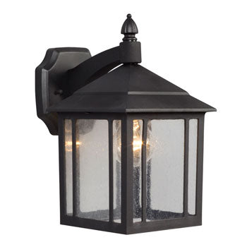 334021BK/WL Outdoor Cast Aluminum Lantern - Black with Clear Seeded Glass, 100W A Bulb, Med. Base, 6-3/4"W x 11-5/8"H, Non-Dimmable, Outdoor Lighting, Galaxy Lighting - Maple Electric Supply 