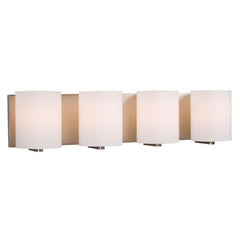 4-Light Cyl Vanity Light - Brushed Nickel, Satin White Glass, 100W, 25.5"x6.25", Non-Dimmable, Med Base, Modern Bathroom Fixture