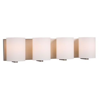 4-Light Cyl Vanity Light - Brushed Nickel, Satin White Glass, 100W, 25.5"x6.25", Non-Dimmable, Med Base, Modern Bathroom Fixture