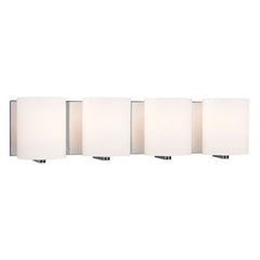 4-Light Vanity Light - Polished Chrome, Satin White Cylinder Glass, 100W Med. Base, 25.5"x6.25"x5.5", Sleek and Modern Design