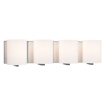 4-Light Vanity Light - Polished Chrome, Satin White Cylinder Glass, 100W Med. Base, 25.5"x6.25"x5.5", Sleek and Modern Design