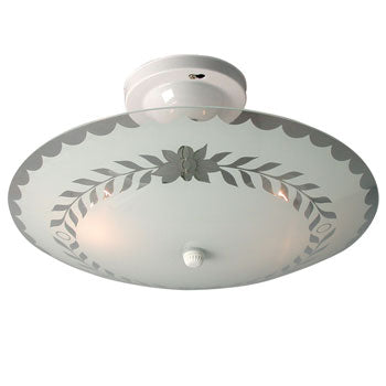 600655 Bedroom Light - Round White Leaf Glass, 2x60W, Med. Base, 13"x13"x6.5", Non-Dimmable