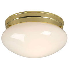 810210PB Utility Flush Mount - Polished Brass with White Glass, 100W Med Base, Non-Dimmable, Ceiling Fixtures, Galaxy Lighting - Maple Electric Supply 