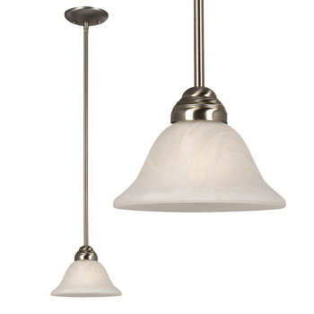 811852BN Brushed Nickel Mini Pendant with Marbled Glass & Extension Rods - 60W, Dimmable