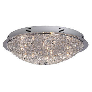 9-Light Flush Mount 616051CH - Polished Chrome with Crystal Accents, Includes 9x20W G4 Bulbs, 19-5/8"D x 6"H, Non-Dimmable