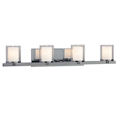 Alden 4-Light Chrome Vanity with Satin White & Clear Glass - G9 Bulbs 60W, 29"W, Non-Dimmable, Modern Bathroom Lighting Fixture, Bath & Vanity Lights, Galaxy Lighting - Maple Electric Supply 