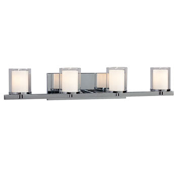 Alden 4-Light Chrome Vanity with Satin White & Clear Glass - G9 Bulbs 60W, 29"W, Non-Dimmable, Modern Bathroom Lighting Fixture, Bath & Vanity Lights, Galaxy Lighting - Maple Electric Supply 